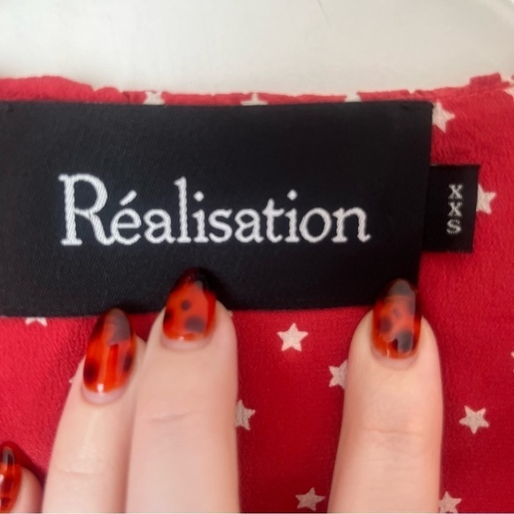 Realisation Par The Alexandra Red Star 100% Silk Long Sleeve Wrap Mini Dress XXS - Picture 9 of 11